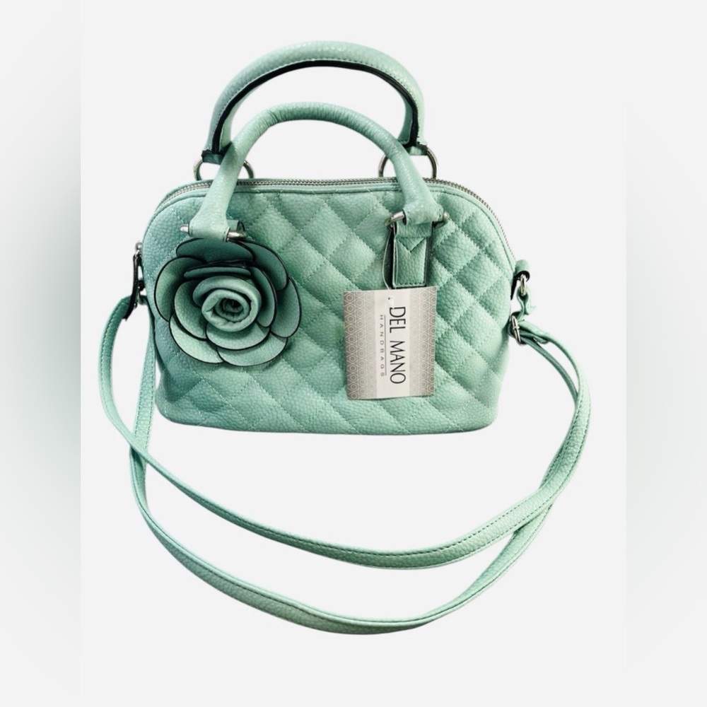 Vintage Del Mano Mint Green Pillow Shoulder Bag Purse Rose Casual NWT